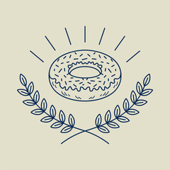 simple line art logo of wreath leaves with donut