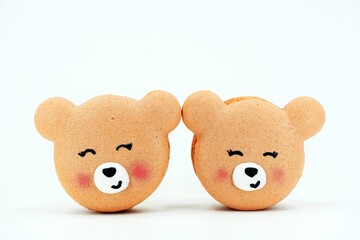Cute macarons in a shape of bears. Creative baking