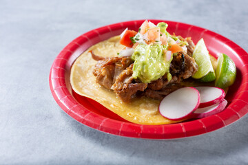 A view of a carnitas street taco.