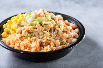 A view of a Mexican pollo asado bowl.