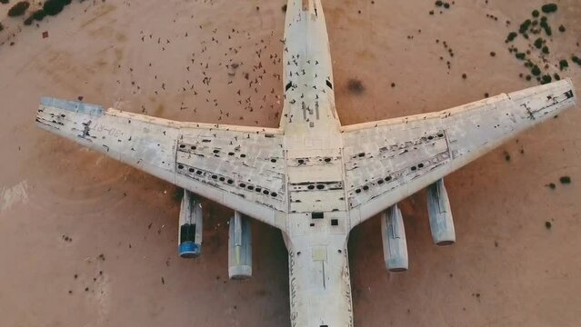 Abandoned IL76 Ilyushin plane near Barracuda resort, United Arab Emirates, July 21st, 2020 (aerial photography)