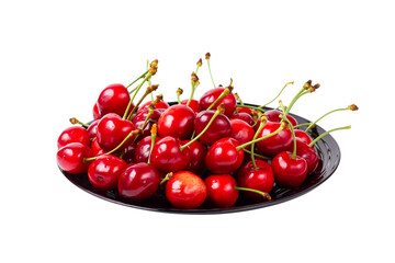 Naklejka na ściany i meble Red cherry isolated on white background. Cherries on a plate.