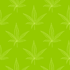 Seamless pattern with marijuana leaves in monochrome. Background for fabric, wrapping paper, banner, digital paper, banner. Vector design with cannabis.