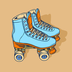 Vintage illustration of retro skate, quad roller, roller skate illustration vector isolated.