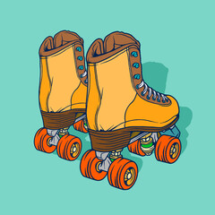 Vintage illustration of retro skate, quad roller, roller skate illustration vector isolated.