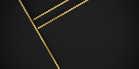 Abstract gradient premium black and golden lines geometric paper layer luxury background. 3d rendering.