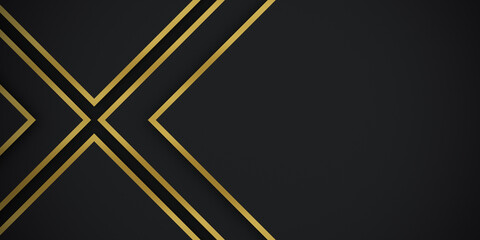 Abstract gradient premium black and golden lines geometric paper layer luxury background. 3d rendering.
