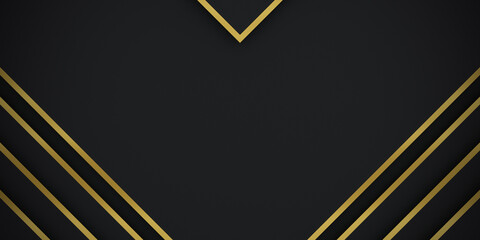 Abstract gradient premium black and golden lines geometric paper layer luxury background. 3d rendering.