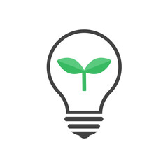 緑色の葉っぱが入った豆電球のシンプルなイラスト - 省エネ･節電･脱炭素のイメージ素材
