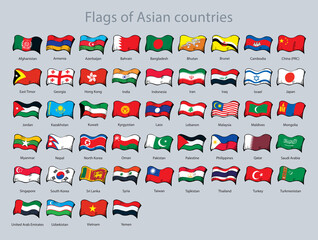 Flags of Asian countries. Vector drawing sign