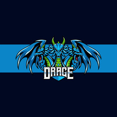 Dragon esport logo vector design mascot with blue color. suitable for gamer logos, streamer, sticker, etc. © jon studio