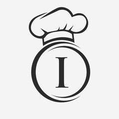 Letter I Restaurant Logo Template.  Restaurant Logo Concept with Chef Hat Symbol Vector Sign