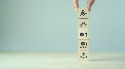 Business, personal development concept. Improving and developing  competency, performance. Wooden...