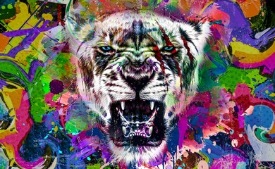 Tiger head with colorful creative abstract element on white background