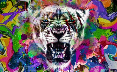 Poster Tiger head with colorful creative abstract element on white background © reznik_val