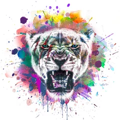 Poster Tiger head with colorful creative abstract element on white background © reznik_val