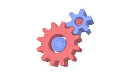 3d render. Red and blue GEAR in cartoon style on white background. Well suited for a landing page, mobile app, or website.