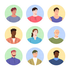 Set of different young boy avatars in flat design