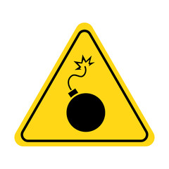 Bomb sign. Danger, warning bomb icon with yellow triangle symbol. Vector illustration.