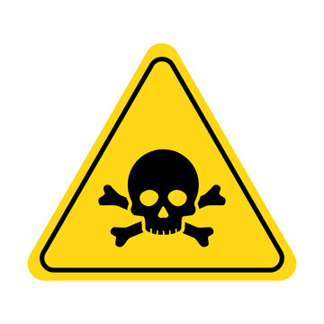 Danger, toxic sign skull icon. Warning skull symbol. Death attention, toxic poison yellow triangle element design. Vector illustration