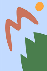 Botanical abstract wall art. Paper-cut objects of nature. Artistic drawing of foliage. Flat plant design for posters. Wall decor in a classy bohemian or Scandinavian style