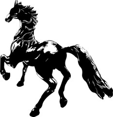 Silhouette of running horse, sketch drawing of back side view of running horse
