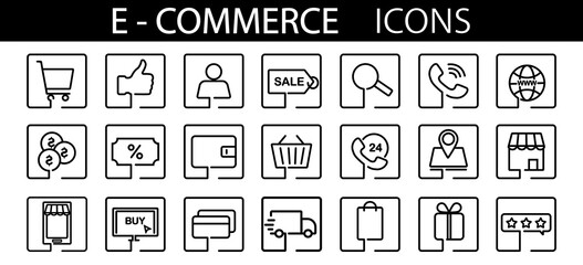 E-commerce line icons.Set of shopping icon.Online shopping line web icons.