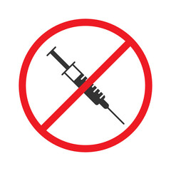 No syringe sign. No drugs allowed. Flat vector illustration.