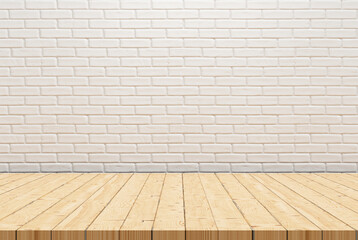 Wood or wooden table background light studio empty backdrop product display scene for product placement 3D illustration