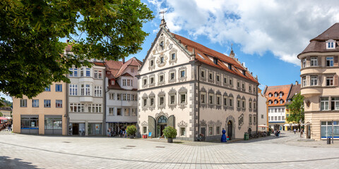 Historical building in Ravensburg old town panorama in Germany - obrazy, fototapety, plakaty
