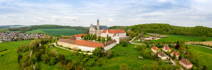 Neresheim monastery baroque abbey church aerial view panorama in Germany
