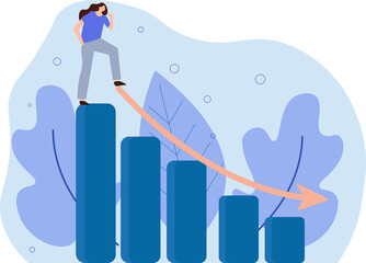 Prepare for economic down fall, collapse recession or financial crisis causing stock and crypto market to fall down concept, thoughtful businessman with skate board prepare to run down financial graph