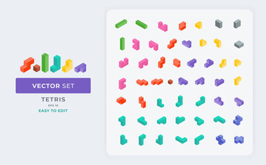 Isometric kit vector set of colorful tetris elements