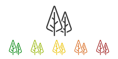 Fototapeta Logo siluetas de árboles geométricos. Vector con líneas en varios colores por las cuatro estaciones obraz
