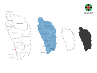 Fototapeta premium 4 style of Dominica map vector illustration have all province and mark the capital city of Dominica. By thin black outline simplicity style and dark shadow style. Isolated on white background.