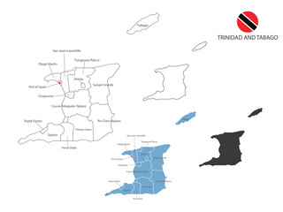 4 style of Trinidad and Tabago map vector illustration have all province and mark the capital city of Trinidad and Tabago. 
