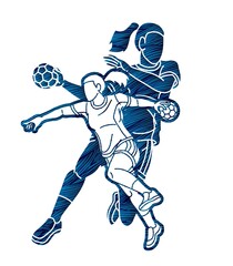 Fototapeta na wymiar Group of Handball Female Players Sport Team Action Cartoon Graphic Vector