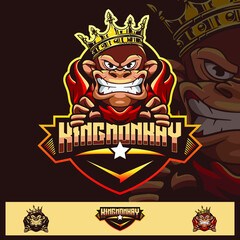 Monkey logo illustration with king's crown, Suitable for sports logos, T-shirt designs and product identities, etc. character logos.