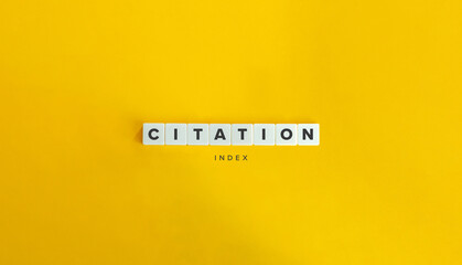 Citation Index Banner. Text on Letter Tiles on Yellow Background. Minimal Aesthetics.