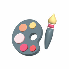 palette with brushes and paints. 3D paint palette icon