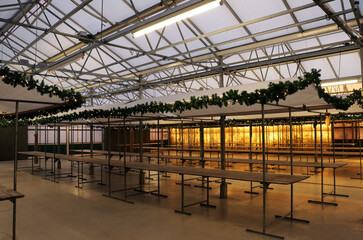 Empty Christmas Market stands in the Orchideeënhoeve