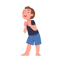 Noisy Little Boy Having Fun Playing and Fooling Around Vector Illustration