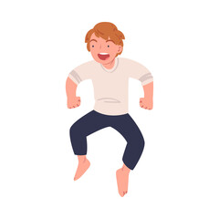 Noisy Little Boy Having Fun Playing and Fooling Around Vector Illustration