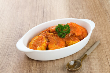Udang Saus Padang (Shrimp in Chili Sauce), traditional food from Padang, Indonesia.
