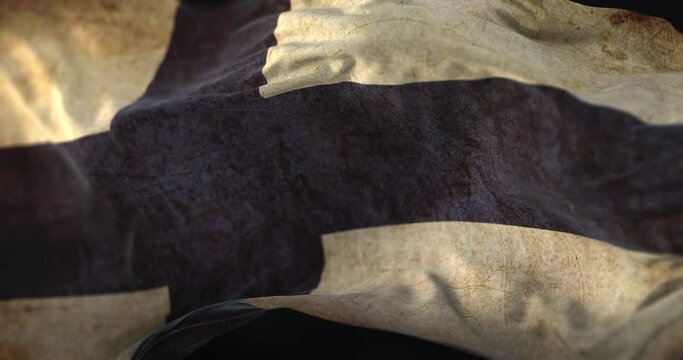 Old Finland Flag waving at wind. Loop