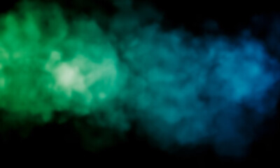 Green and blue smoke on a dark background
