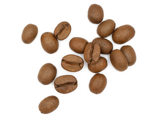 set top view pile of coffee beans. on white background	
