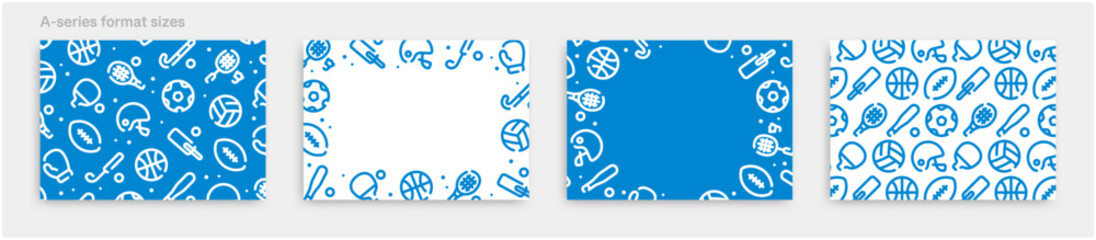 Sports icon pattern background for graphic design.A-size horizontal vector template set.