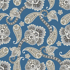 Materiał do szycia Floral seamless pattern with paisley ornament. Vector illustration in asian textile style