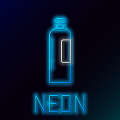 Glowing neon line Industrial gas cylinder tank for all inert and mixed inert gases icon isolated on black background. Colorful outline concept. Vector